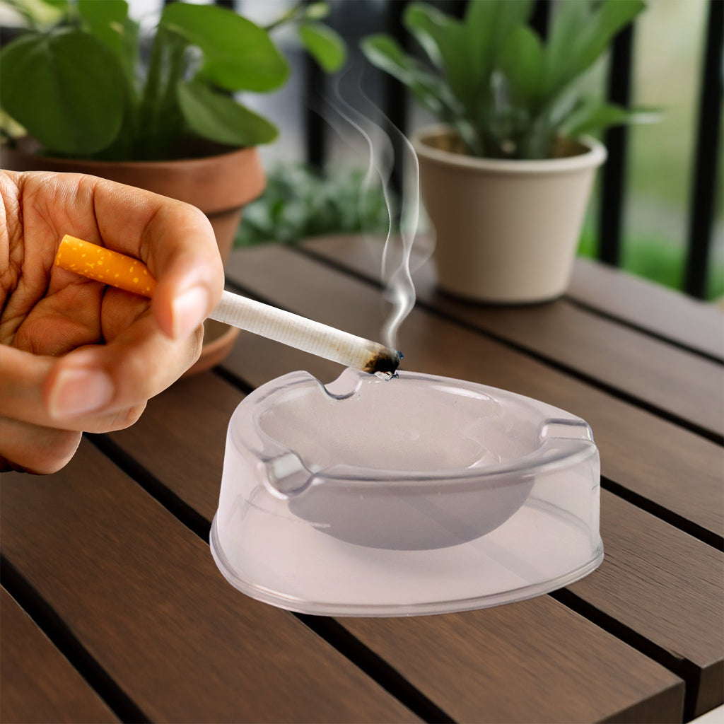 Oblivion Transparent White Ashtray with Cigarette Holder Grooves – Modern Smoke Disposal Tray (1 Pc)