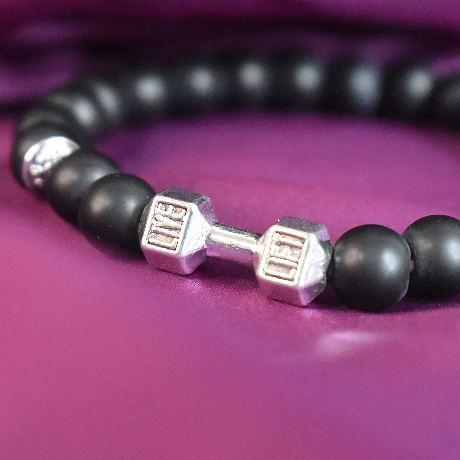 Black Matte Agate Dumbbell  Bracelet