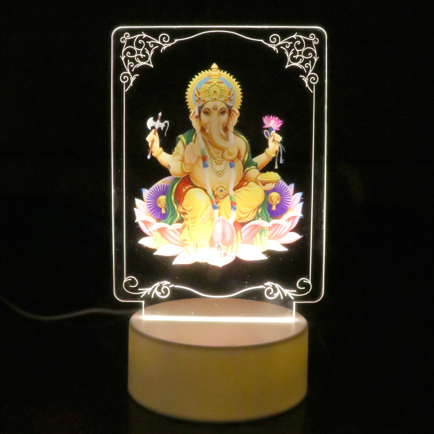 Beautiful 3D Lord Ganesh Frame with soft white light, Ganesh Ganesha (1 Pc)