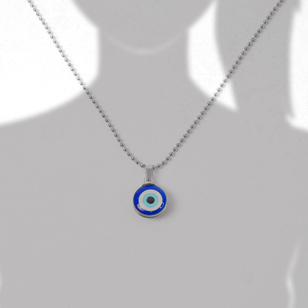 Tiny Blue Turkish Evil Eye Pendant Chain Necklace For Men And Women