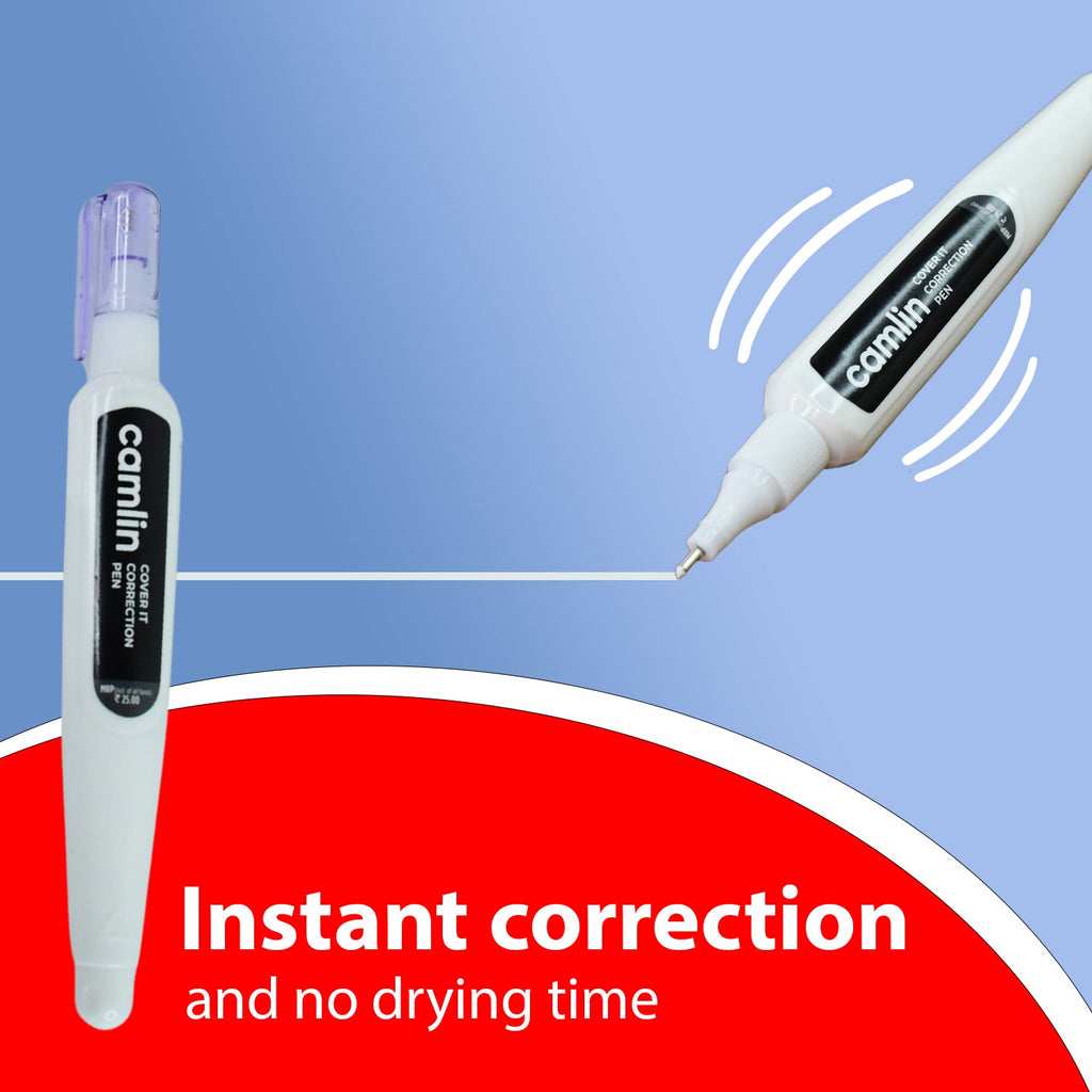 Camlin Cover It Correction Pen – Quick Dry & Smooth Coverage