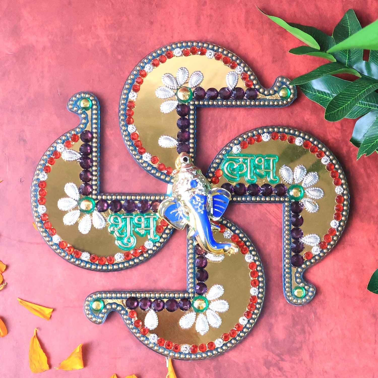 Golden Swastik Shubh Labh Wall Hanging with Ganesh Idol (1 Pc)