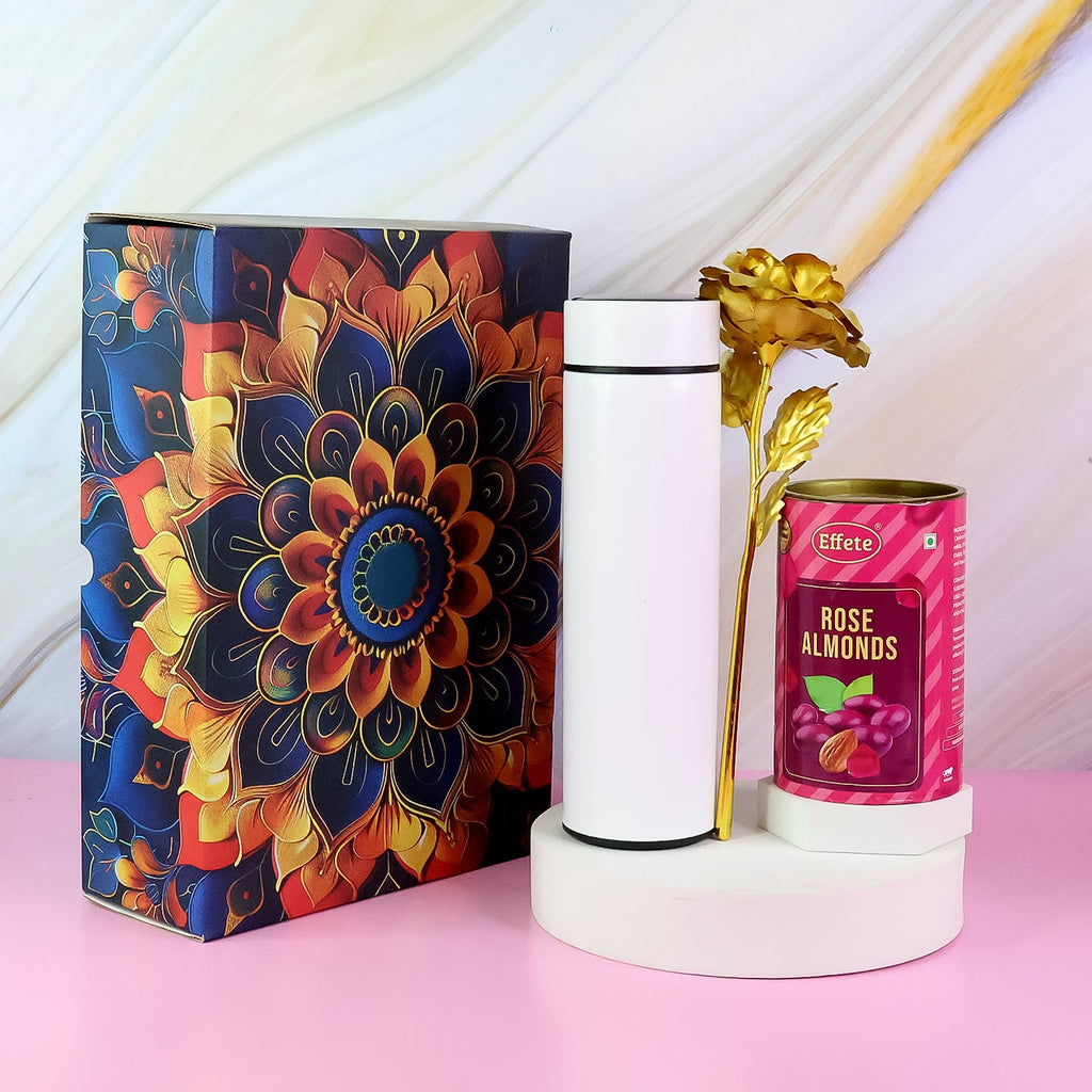 Effete Rose Almonds Gift Hamper, Golden Rose With Bottle (3 Pc Set)