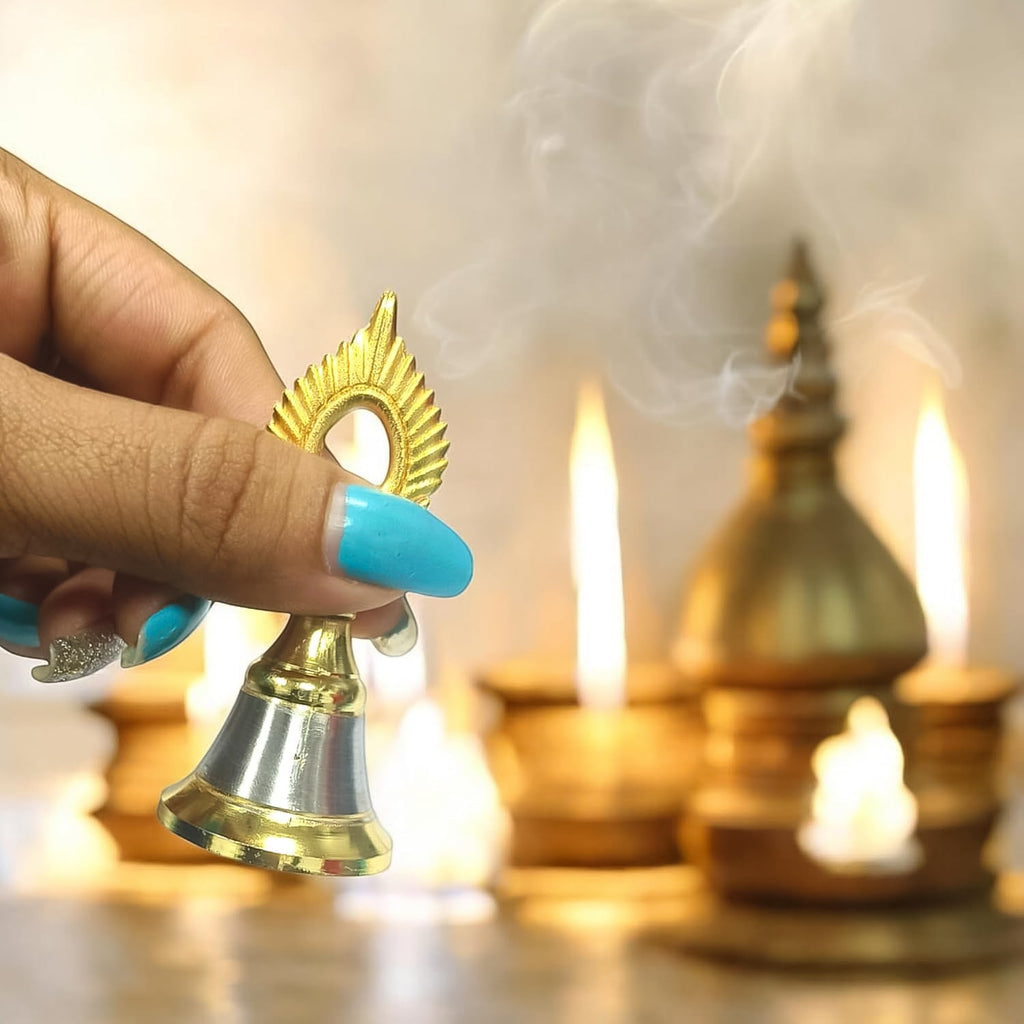 Brass and Steel Temple Ghanti (Pooja Bell) – Decorative Spiritual Accessory