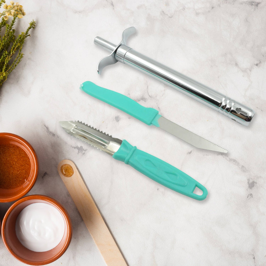 3-in-1 Kitchen Combo: Lighter, Stainless Steel Knife & Peeler