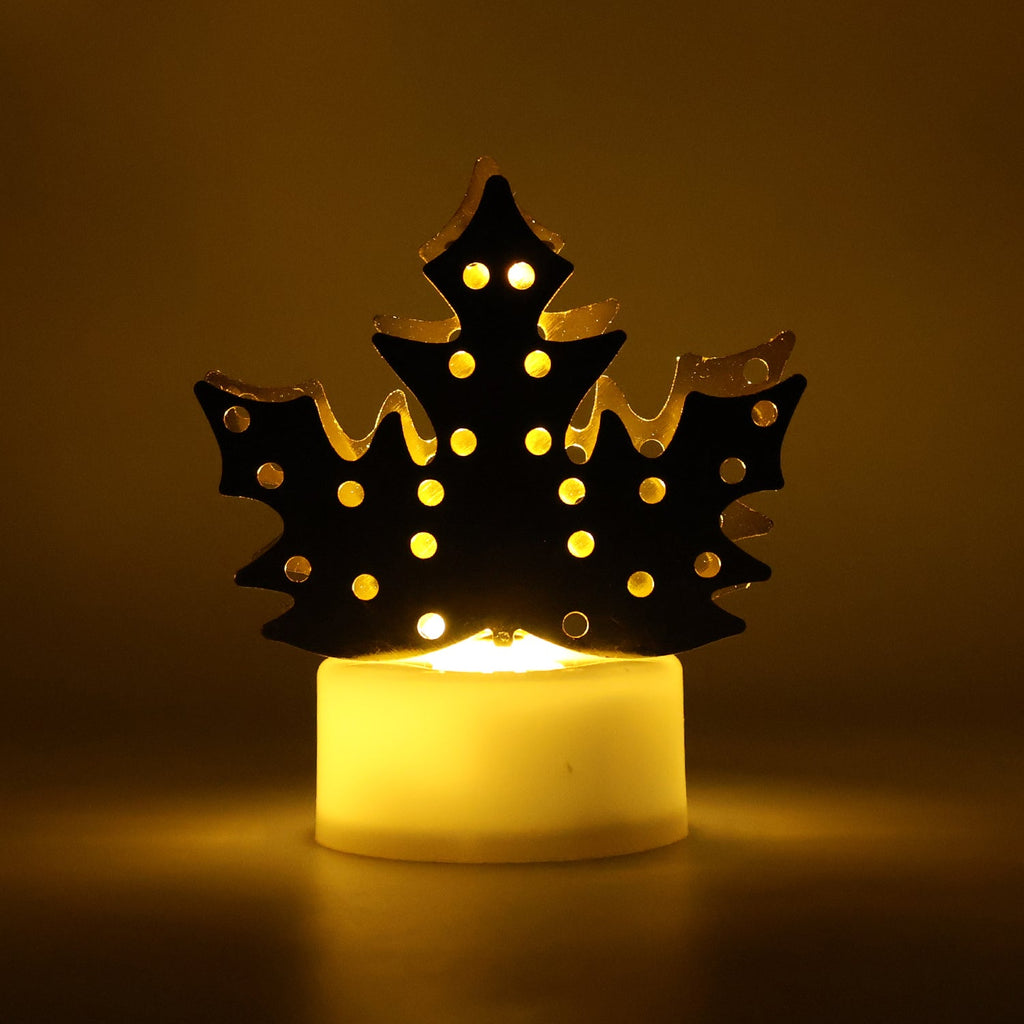 Decorative LED Gold Metal Leaf Diya Lamp, Diwali (1 Pc)