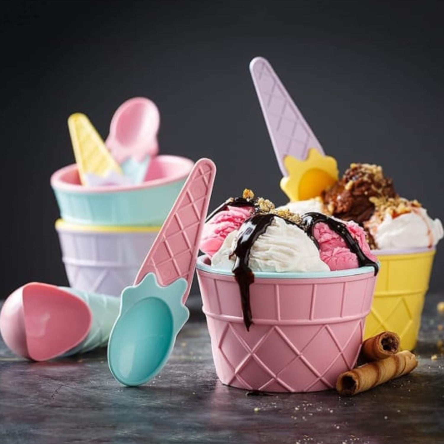 Ice Cream Waffle Bowl Set with Spoon – 2 Units