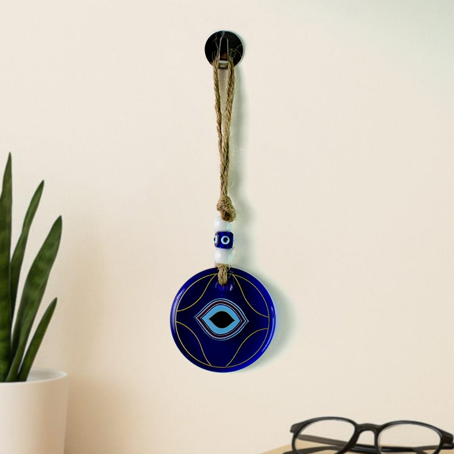 Decorative Evil Eye Wall Hanging Nazar Protector Charm with Beads, Wind Chime (1 Pc)