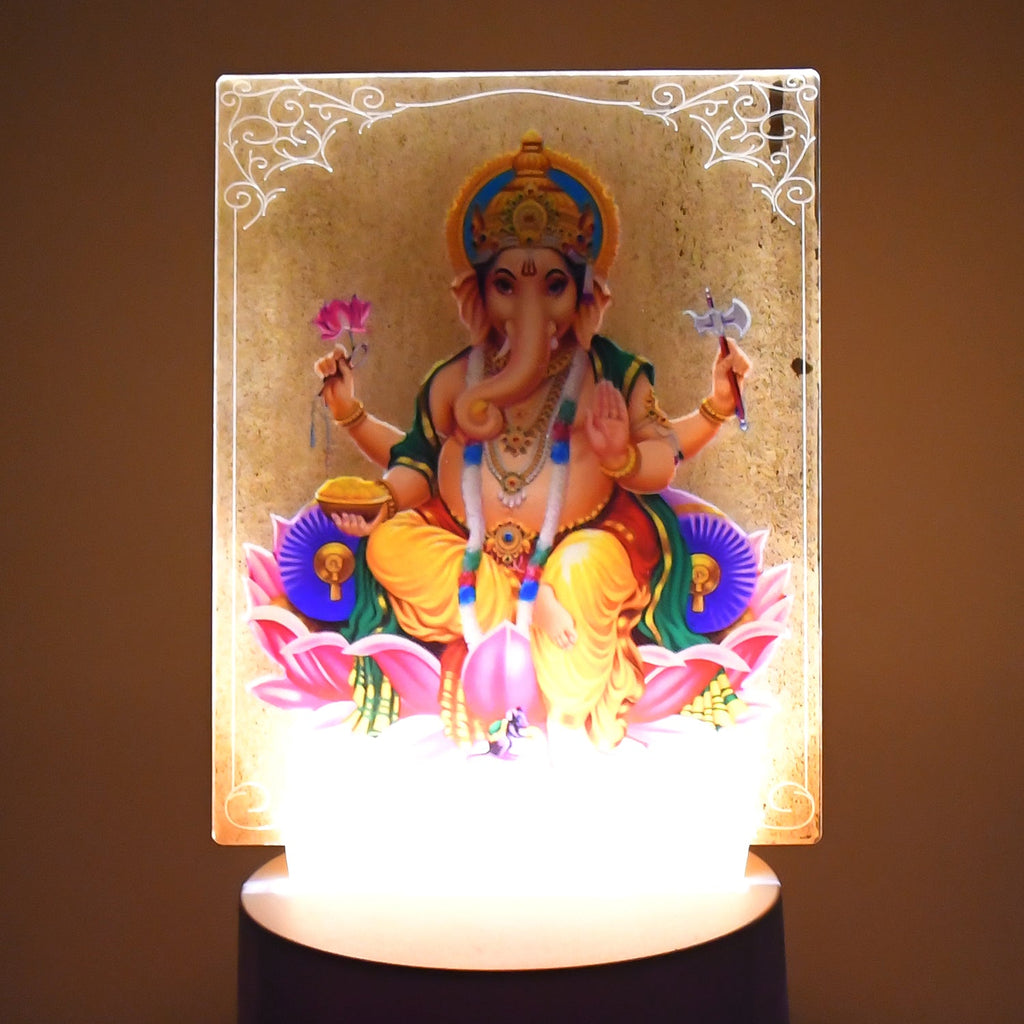 Beautiful 3D Lord Ganesh Frame with soft white light, Ganesh Ganesha (1 Pc)