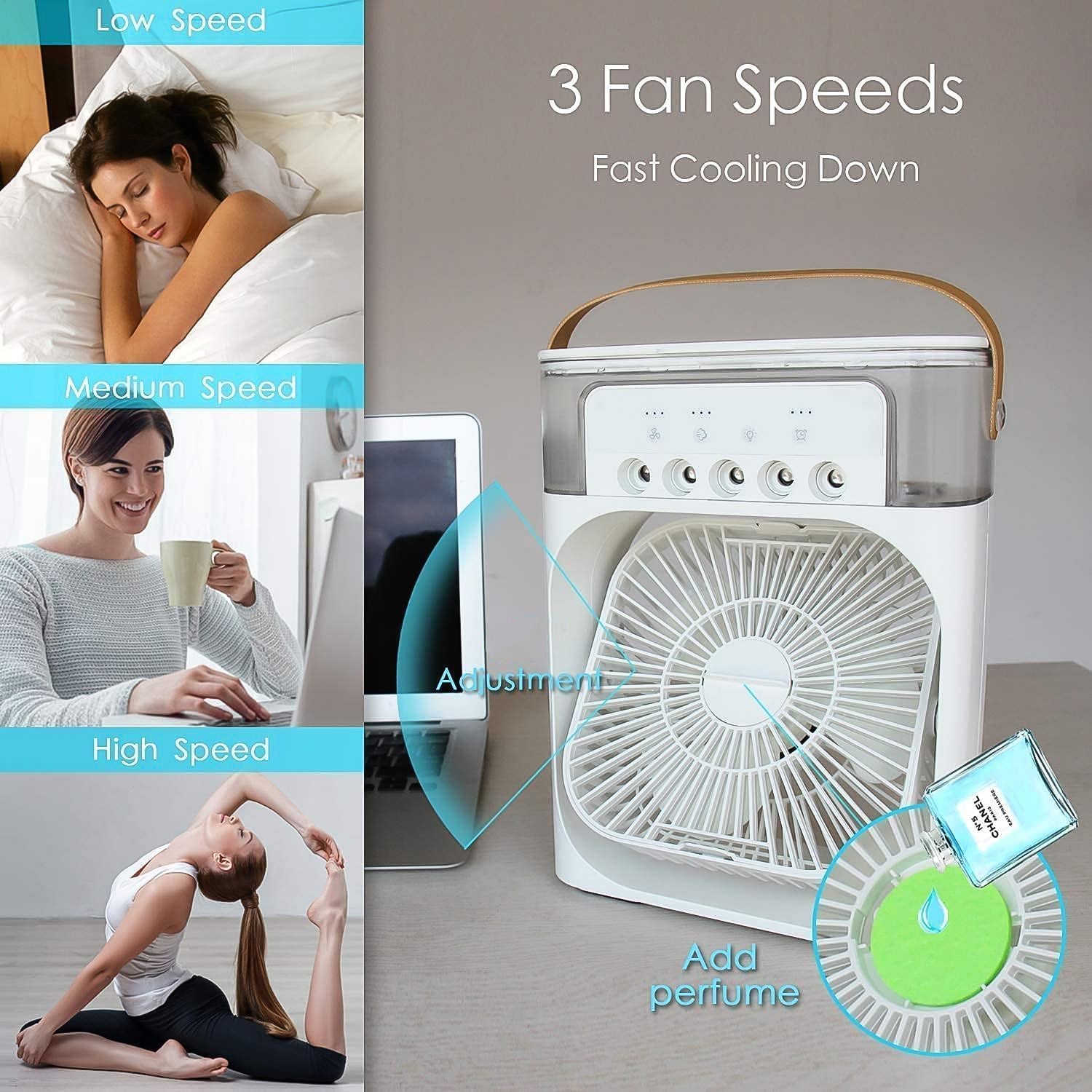 Portable Air Cooler Fan with 7-Color Light – Personal AC Fan