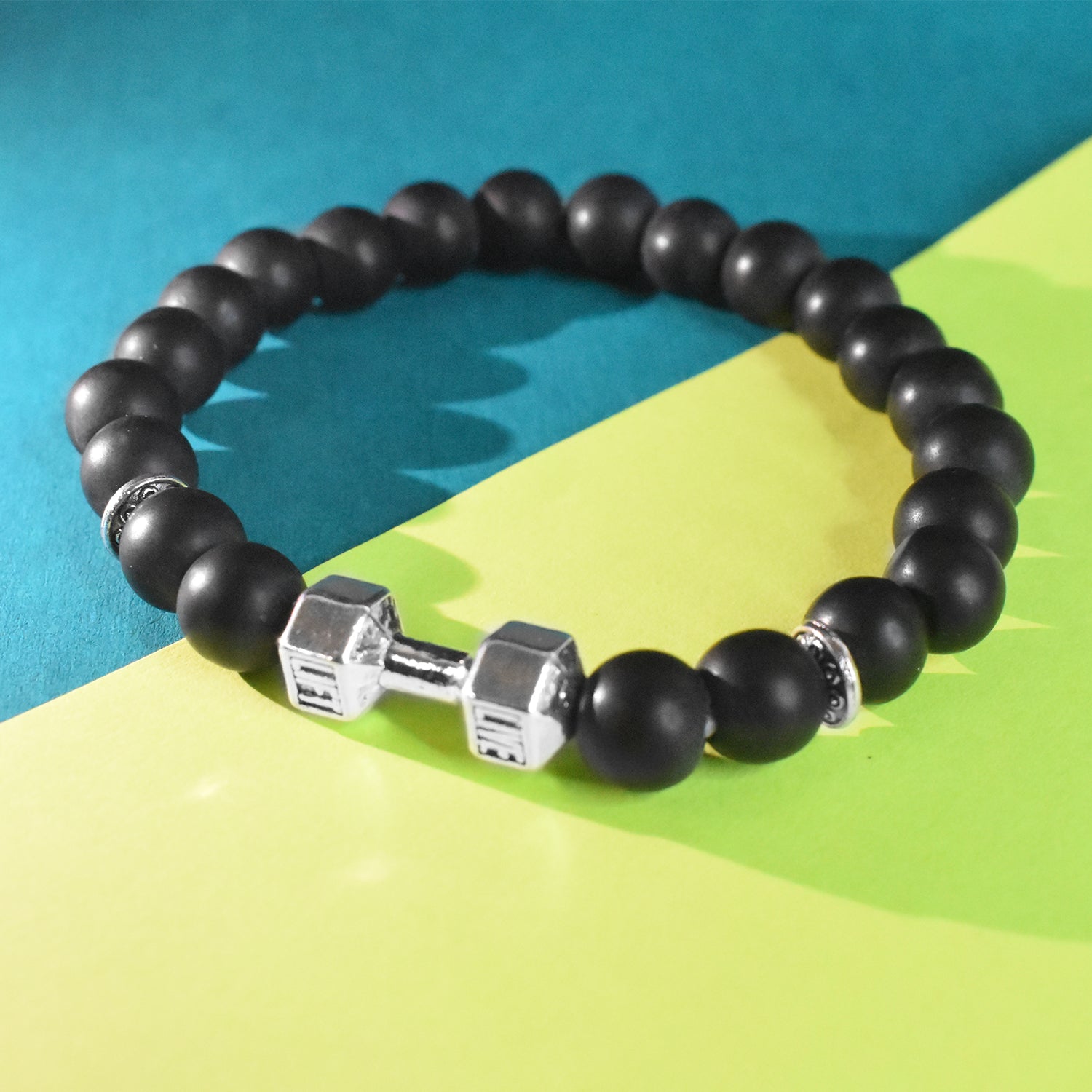 Black Matte Agate Dumbbell  Bracelet