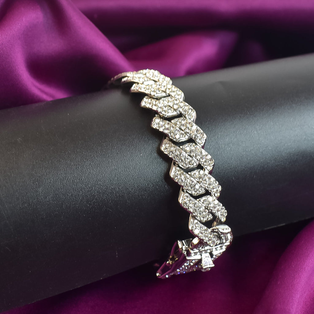 Diamond-Cut Cuban Link  Bracelet for Men Women Full Cubic Zirconia Iced Out Curb Chain  Bracelet Bling Hip Hop Jewellery