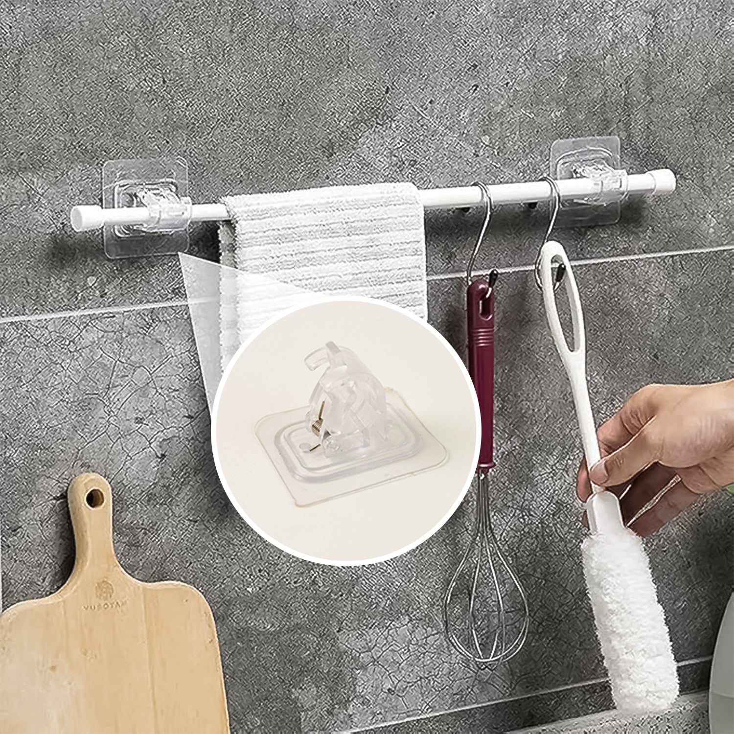 Wall Mount Transparent Self-Adhesive Clip with Strong Spring Grip