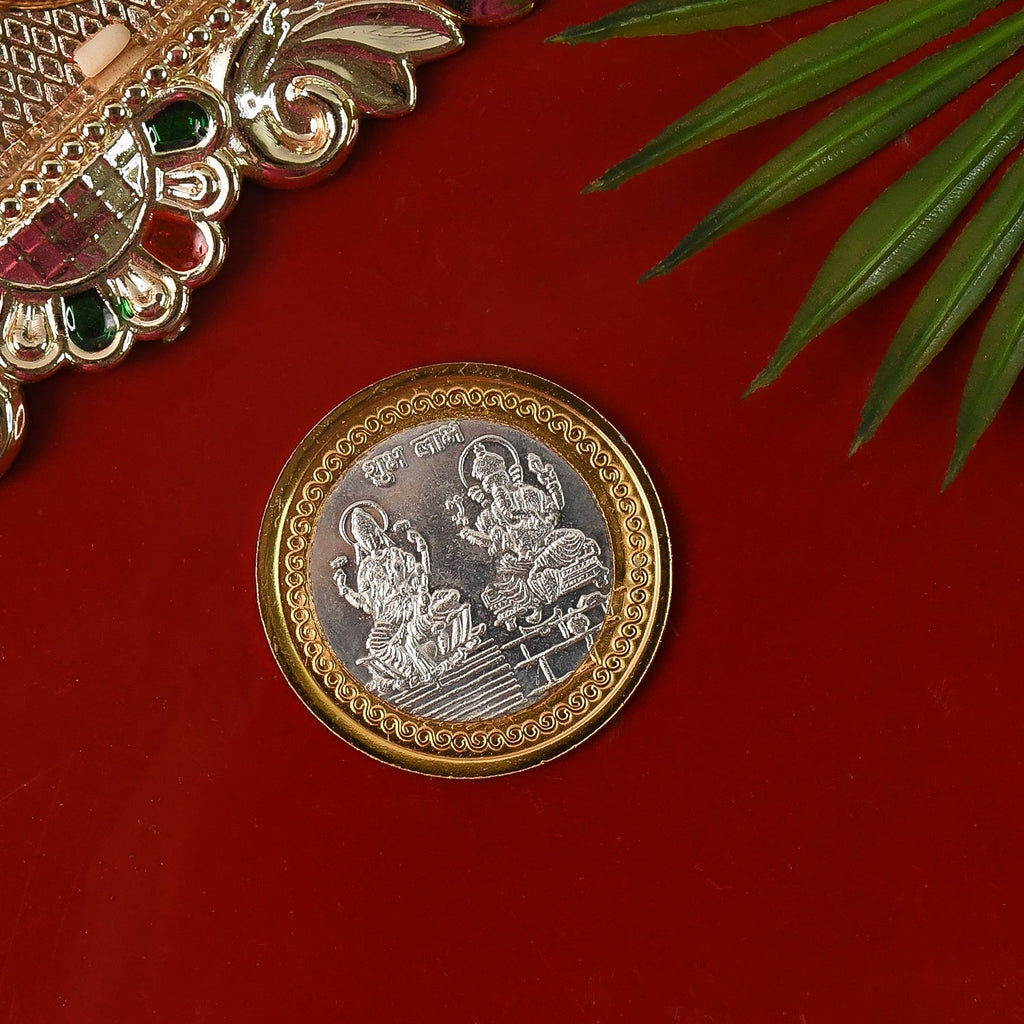 Premium Gold & Silver Dual-Tone Religious Coin with Lakshmi Ganesh Design