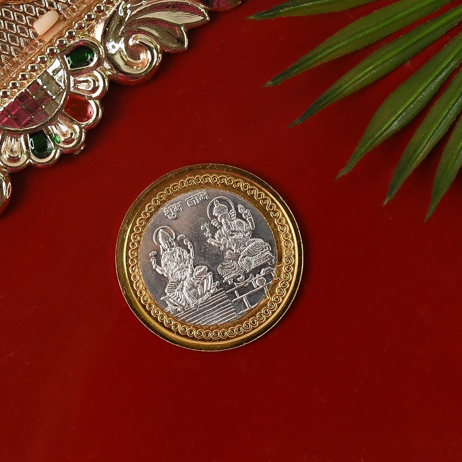 Premium Gold & Silver Dual-Tone Religious Coin with Lakshmi Ganesh Design