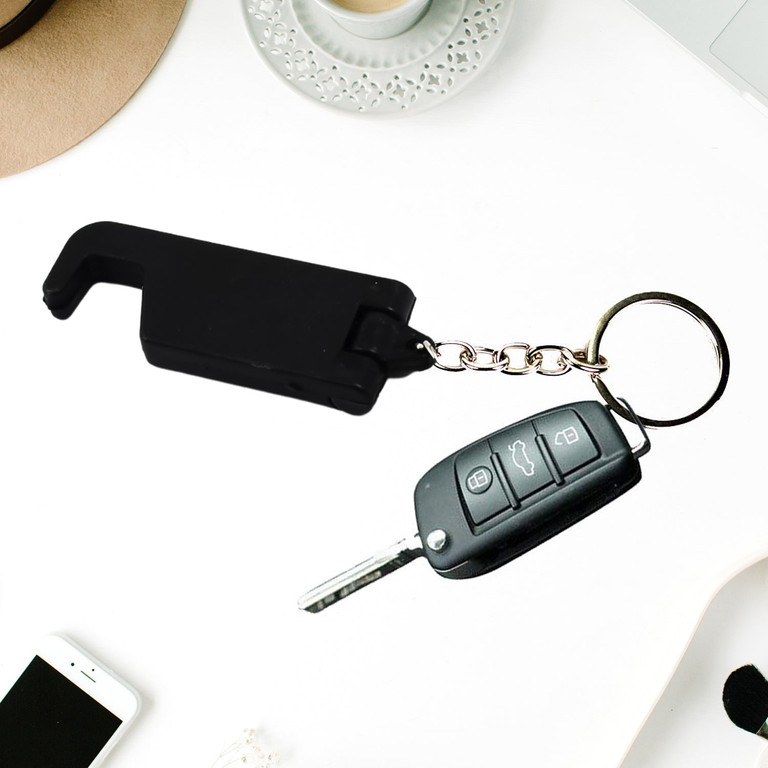 Customized / Personalized 2 in 1 Plastic Keychain with Mobile Stand / Phone Holder (1 Pc / Multicolor)