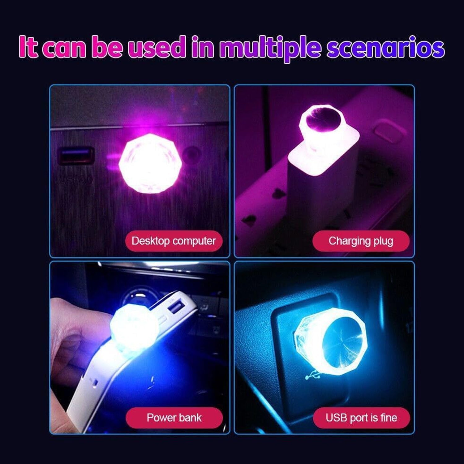 Mix Color Diamond Shape Car Mini USB LED Environmental Lights for Car and Home Decoration Led Light, Mini USB LED Night Lights Car Interior Atmosphere Lamp Car light(white-Color)
