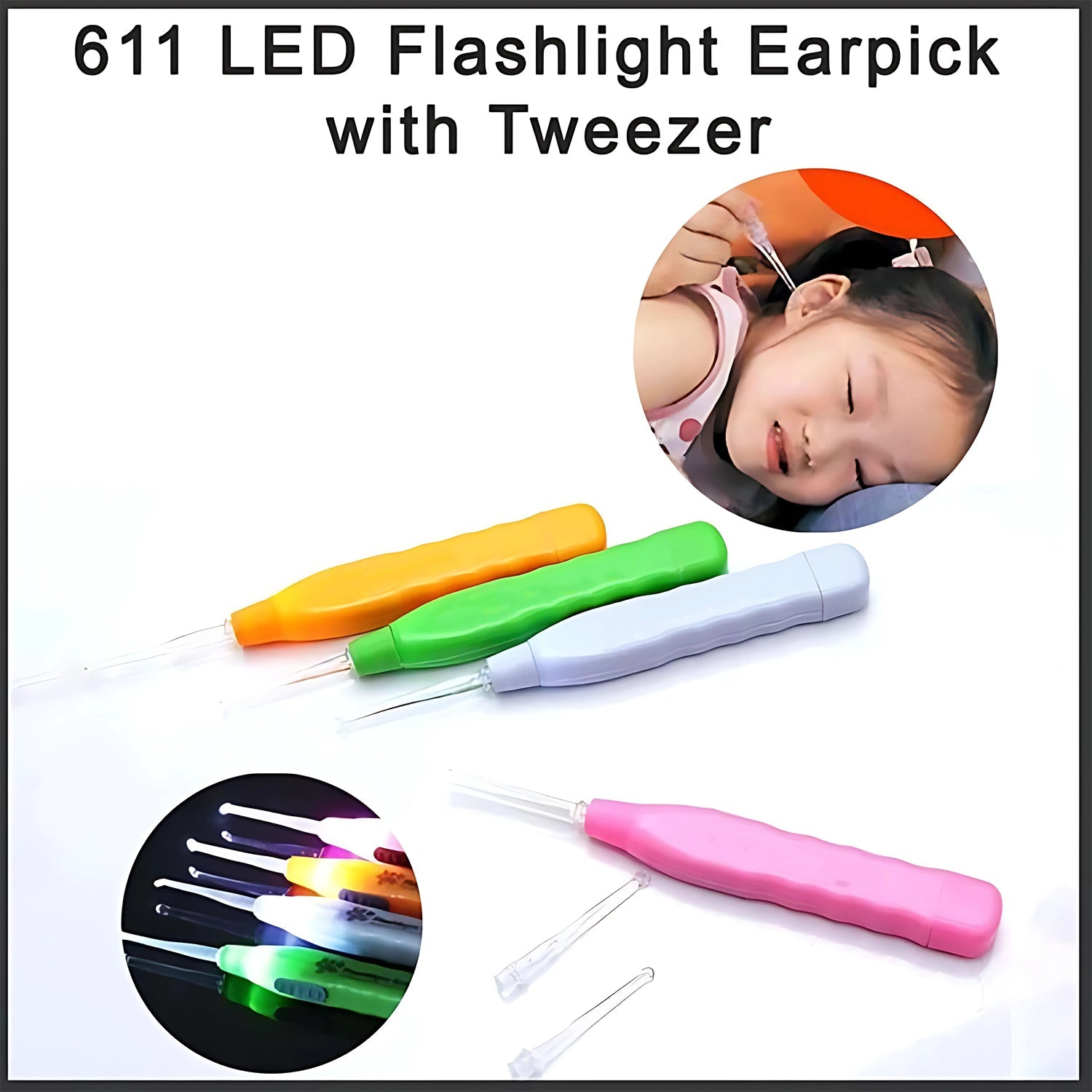Pink LED Flashlight Earpick with Tweezer (1 Pc)