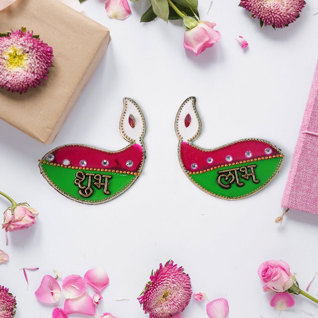Shubh Labh Diya Shaped Wall Hangings (2 Pc)
