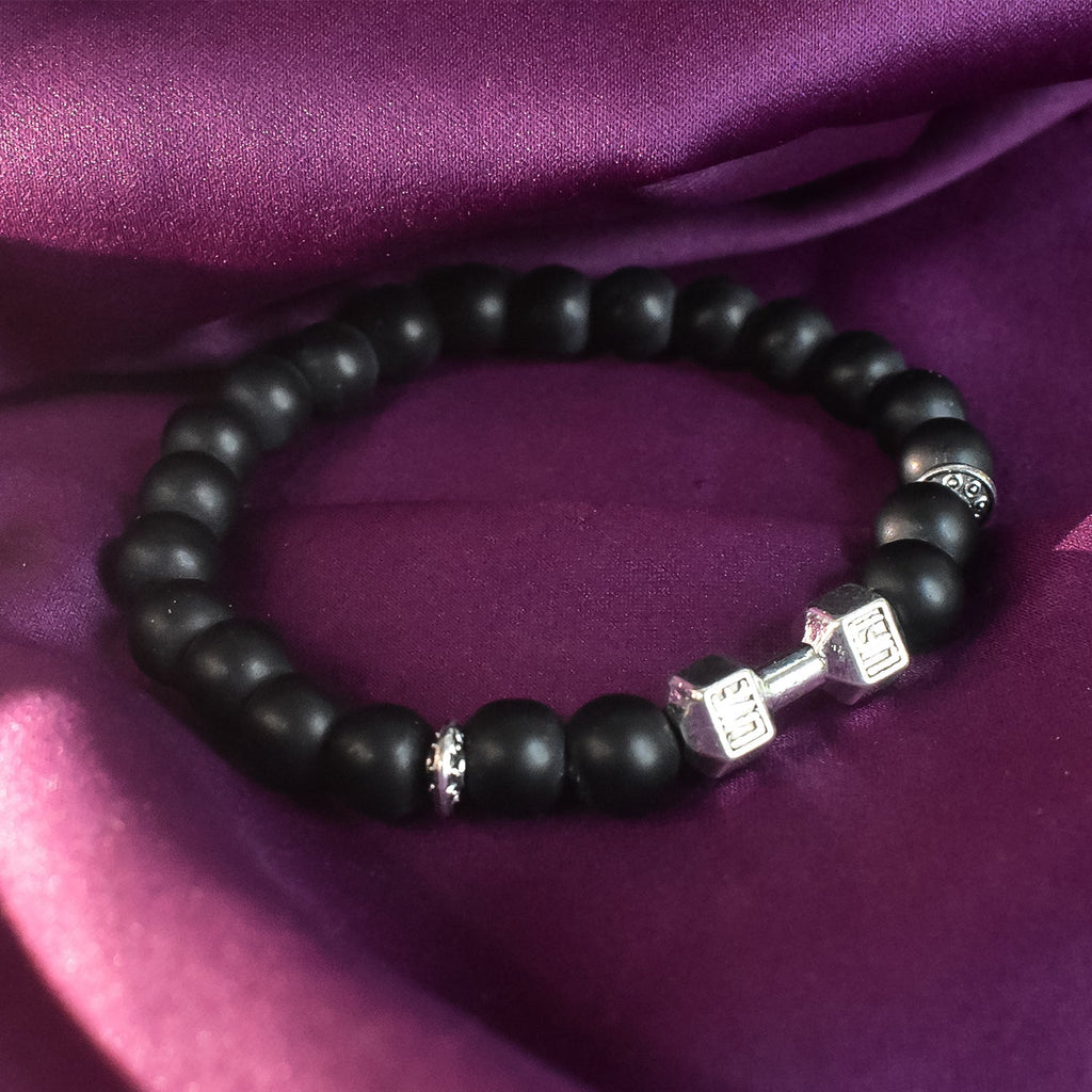 Black Matte Agate Dumbbell  Bracelet