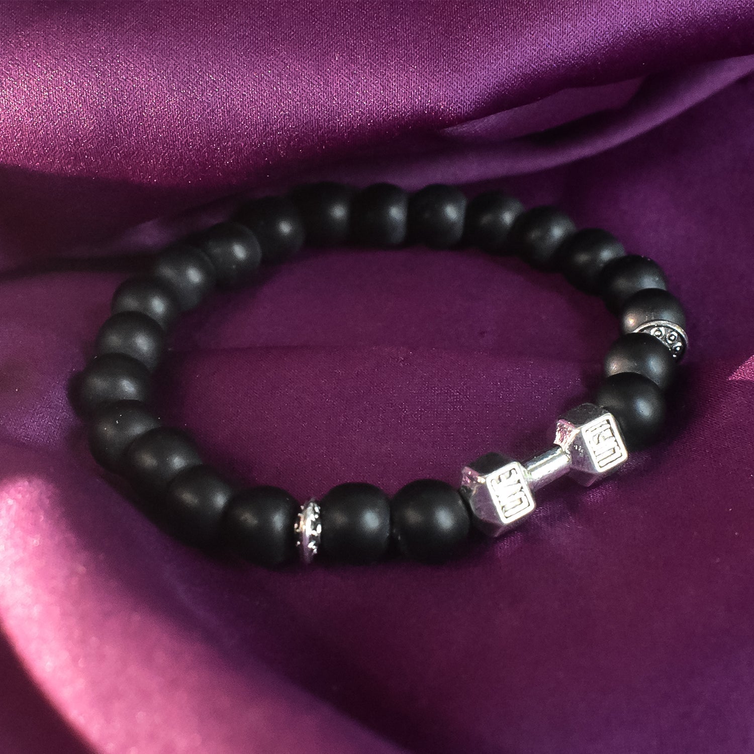 Black Matte Agate Dumbbell  Bracelet