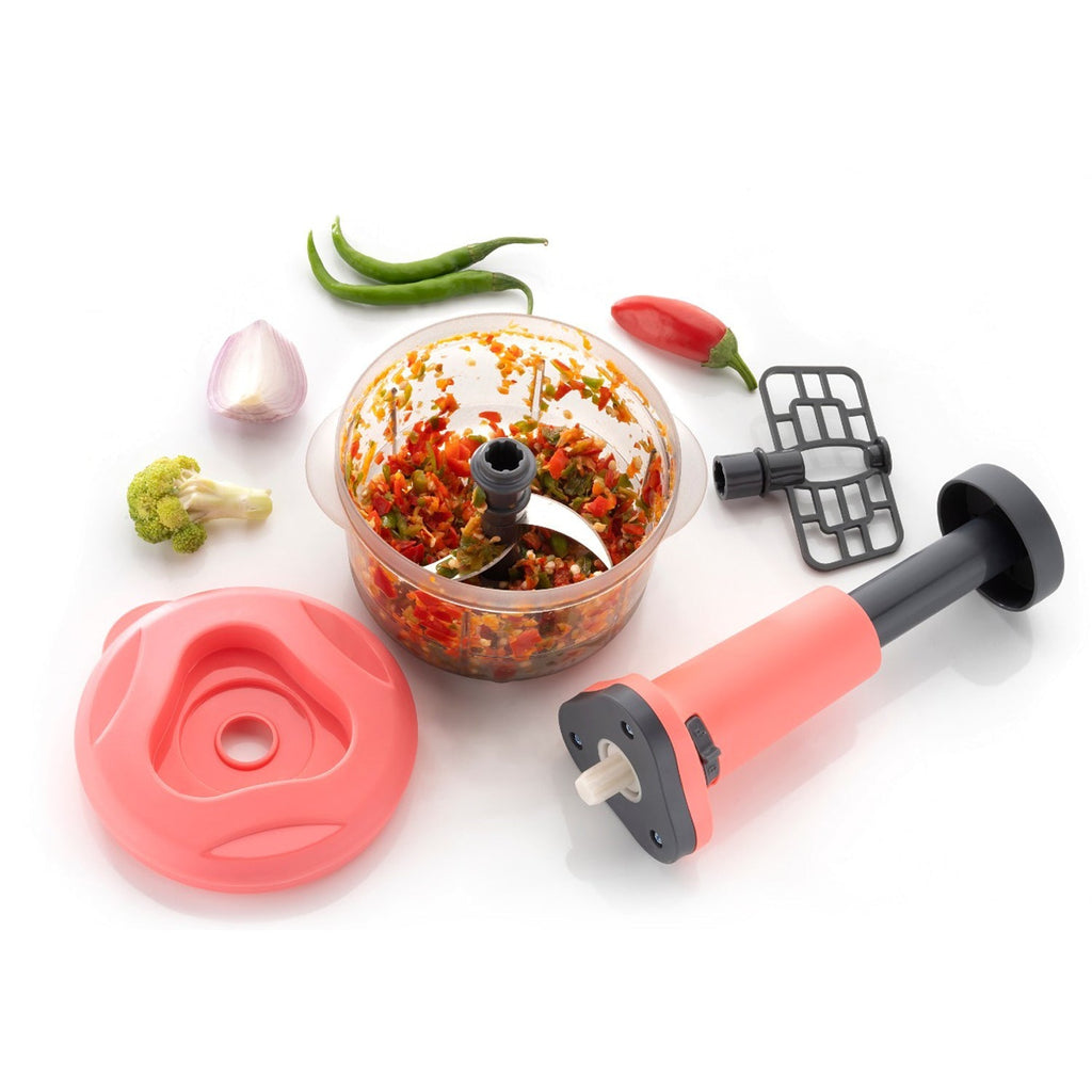 2-in-1 Push Chopper 800ml with Stainless Steel Blade for Quick Food Prep
