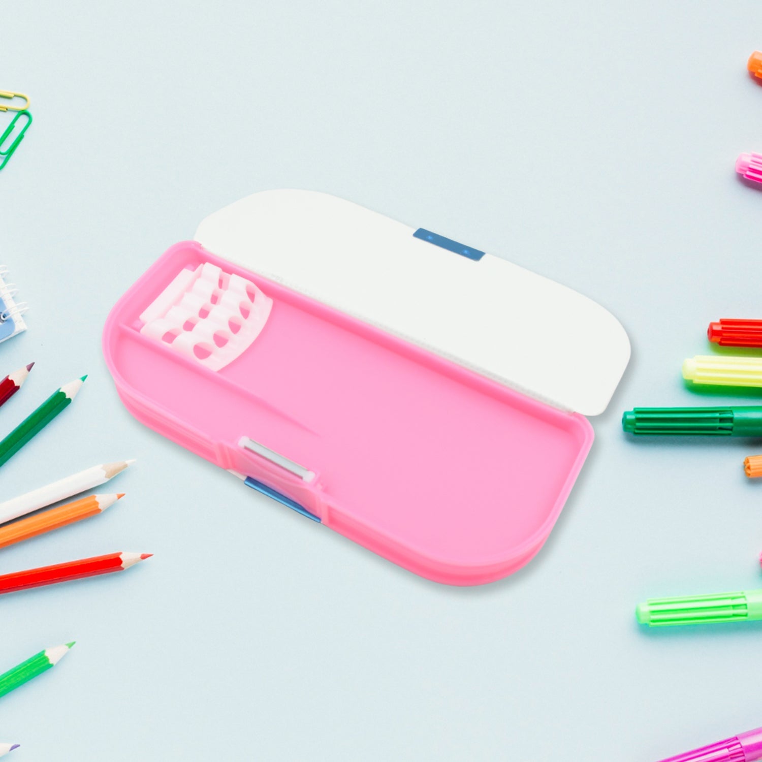 Multipurpose Cartoon Pencil Box – 2-Compartment Compass Box for Kids (Mix Color 1 Pc)
