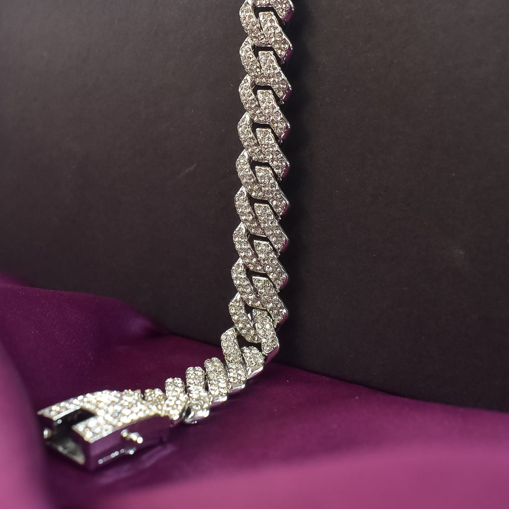 Diamond-Cut Cuban Link  Bracelet for Men Women Full Cubic Zirconia Iced Out Curb Chain  Bracelet Bling Hip Hop Jewellery