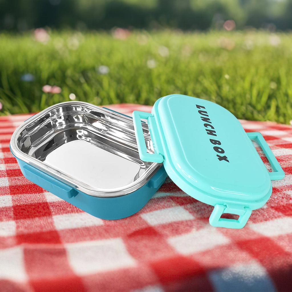 3 in 1 Spicy Bite Stainless Steel Lunch Box With Plastic Small Box & Spoon (1 Set)