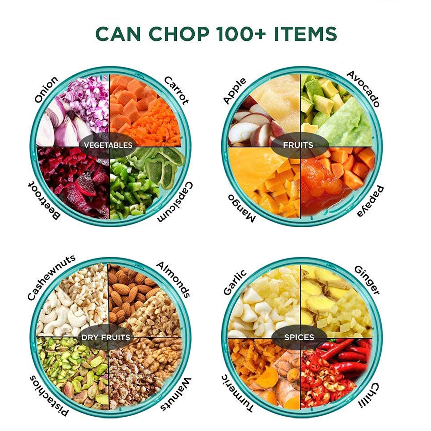 6 BLADE 2IN1 MANUAL FOOD CHOPPER, COMPACT & POWERFUL HAND HELD VEGETABLE CHOPPER (1000Ml)