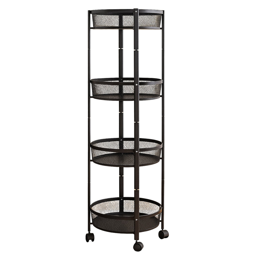 4-Layer Round Metal Mesh Storage Organizer Rack with Wheels (1 Pc)