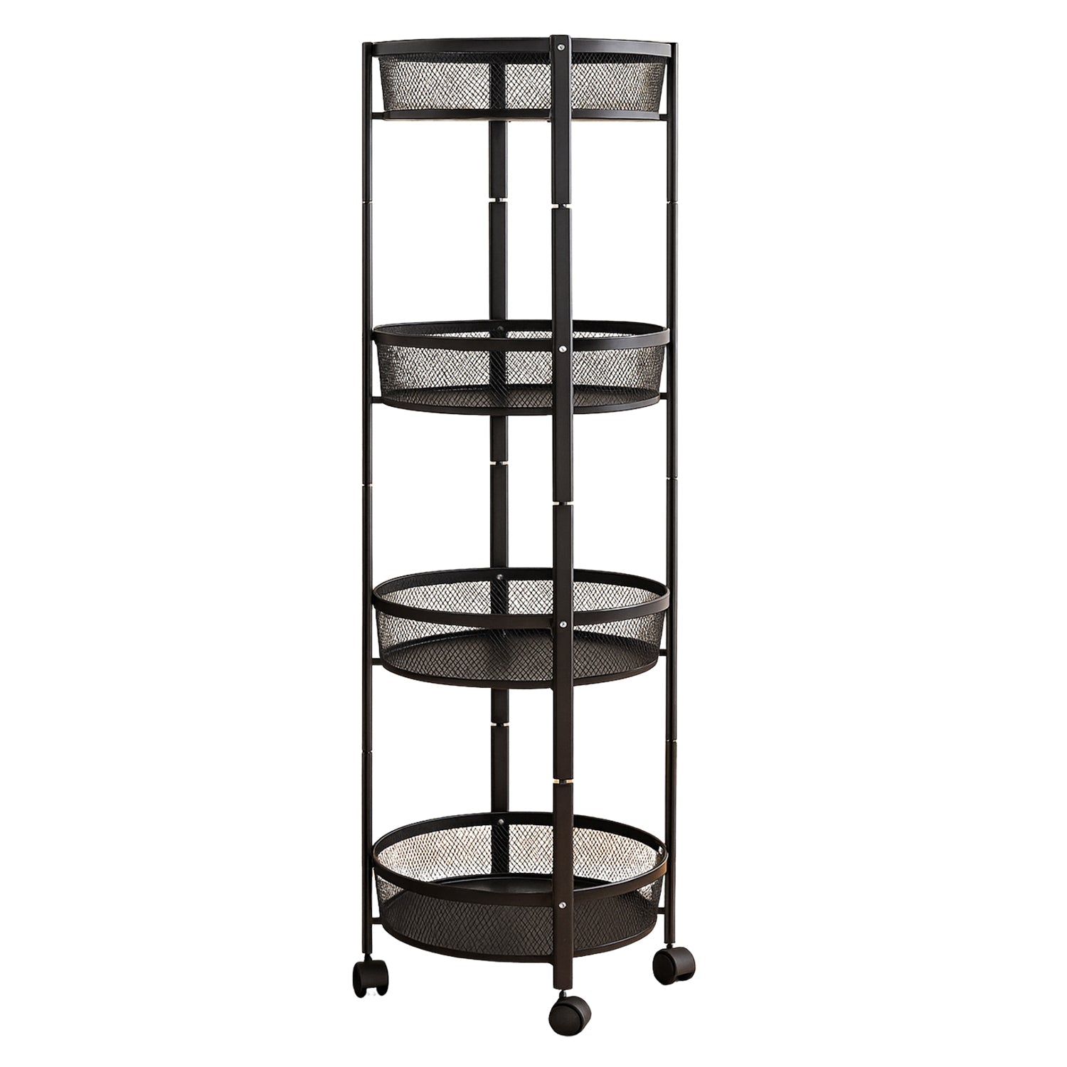 4-Layer Round Metal Mesh Storage Organizer Rack with Wheels (1 Pc)