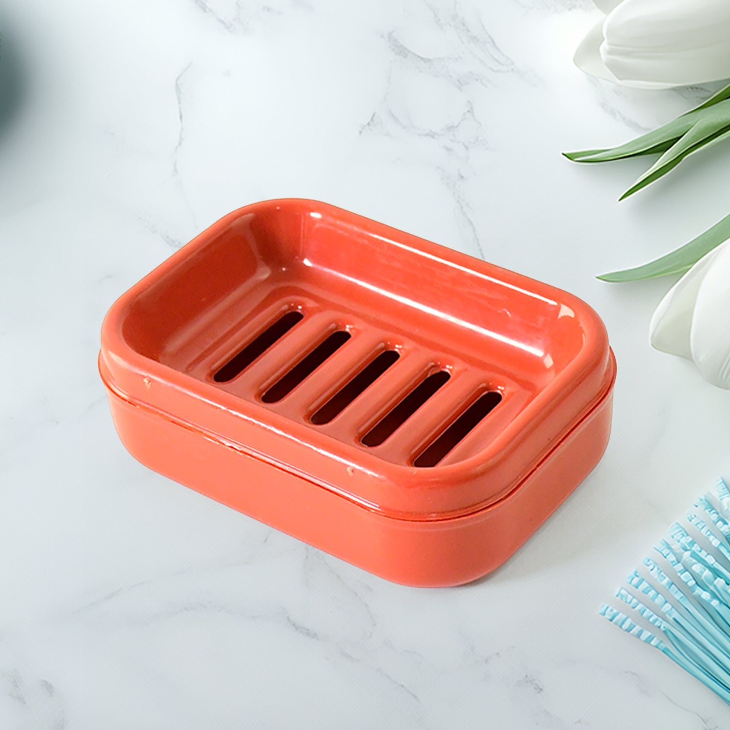 Premium Quality Rectangular Brick Red Plastic Soap Case (1 Pc)