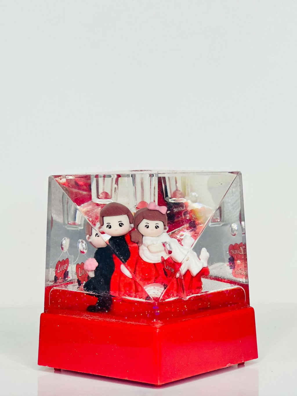 Crystal Romance Cube Acrylic Liquid Motion Teddy Love Sign Block | Valentine's Day Gift | Romantic Desk Showpiece | Clear Decorative Display with Floating Glitter