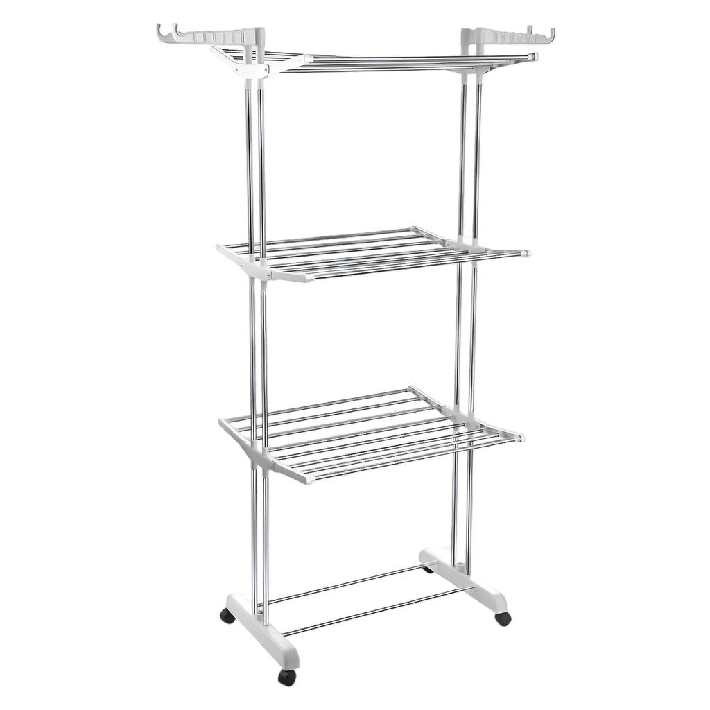 3-Tier Foldable Stainless Steel Cloth Drying Stand with Wheels
