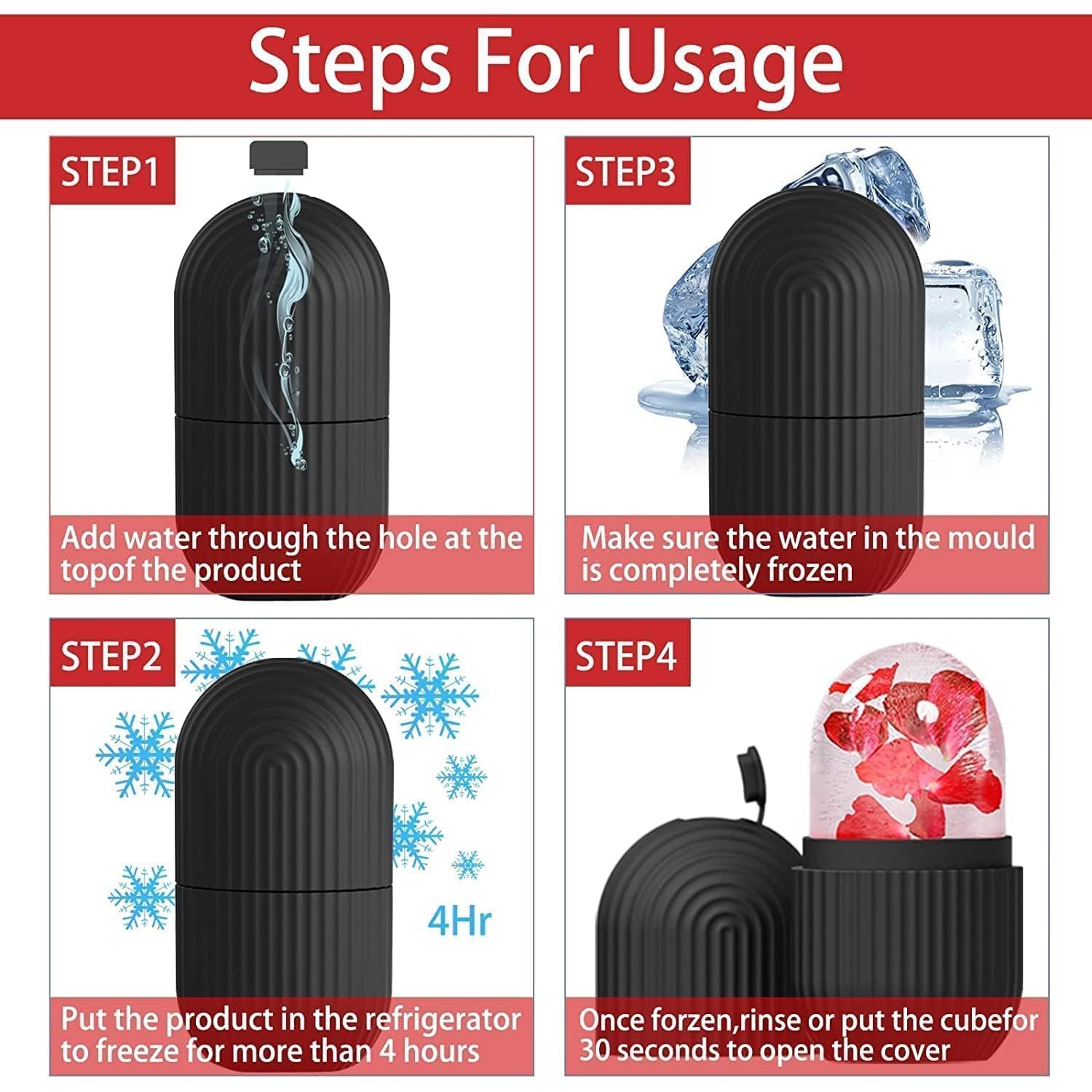 Face Ice Roller Massager for Swelling & Puffiness Reduction (Black)