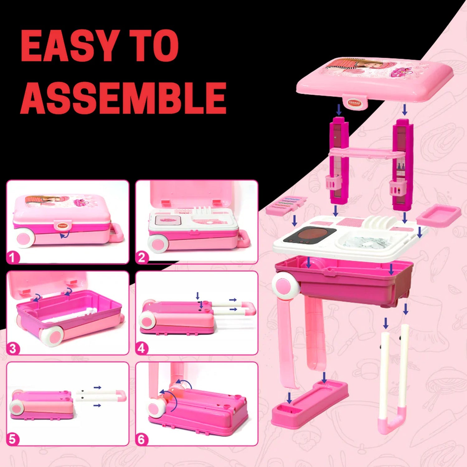 3-in-1 Kitchen Set for Kids with Suitcase – Role Play Cooking Toy for Girls & Boys (3+)