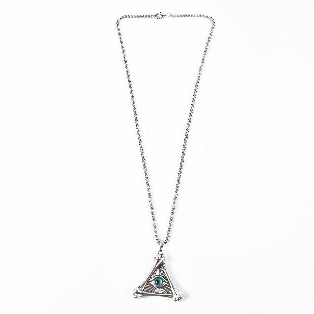 Silver Plated Vintage Evil Eye Protection Triangle Pendant With Necklace (1 PC)