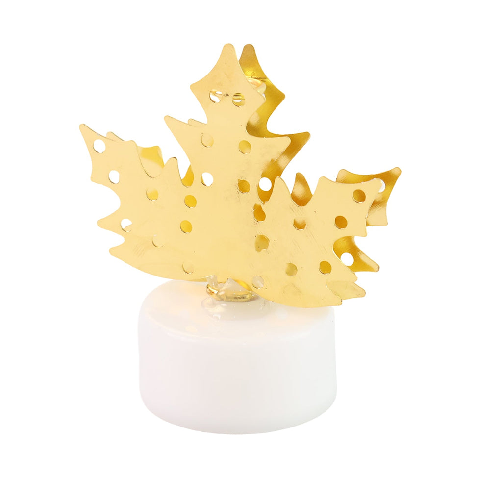 Decorative LED Gold Metal Leaf Diya Lamp, Diwali (1 Pc)