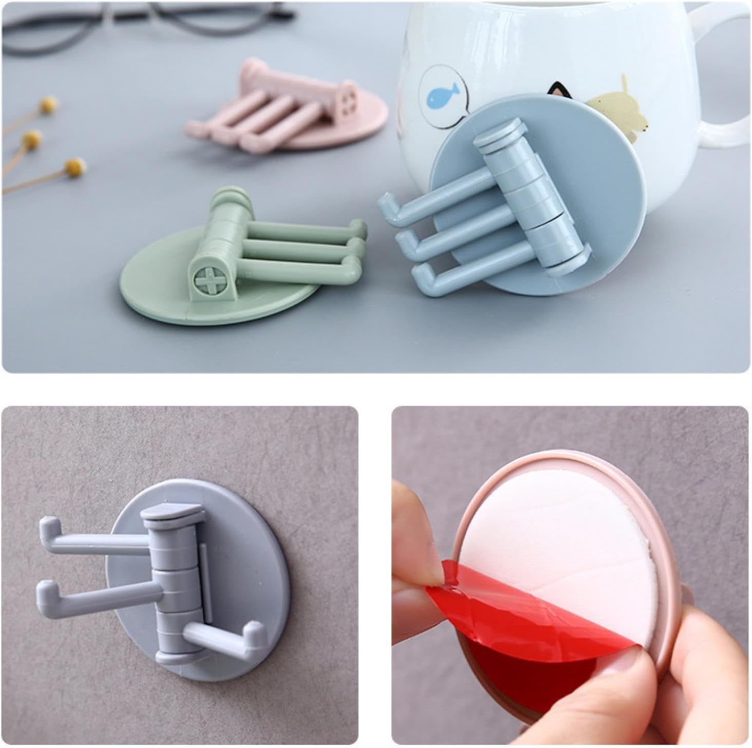 180° Rotating Punch-Free 3-Hook Sticky Hook – 1 Pc