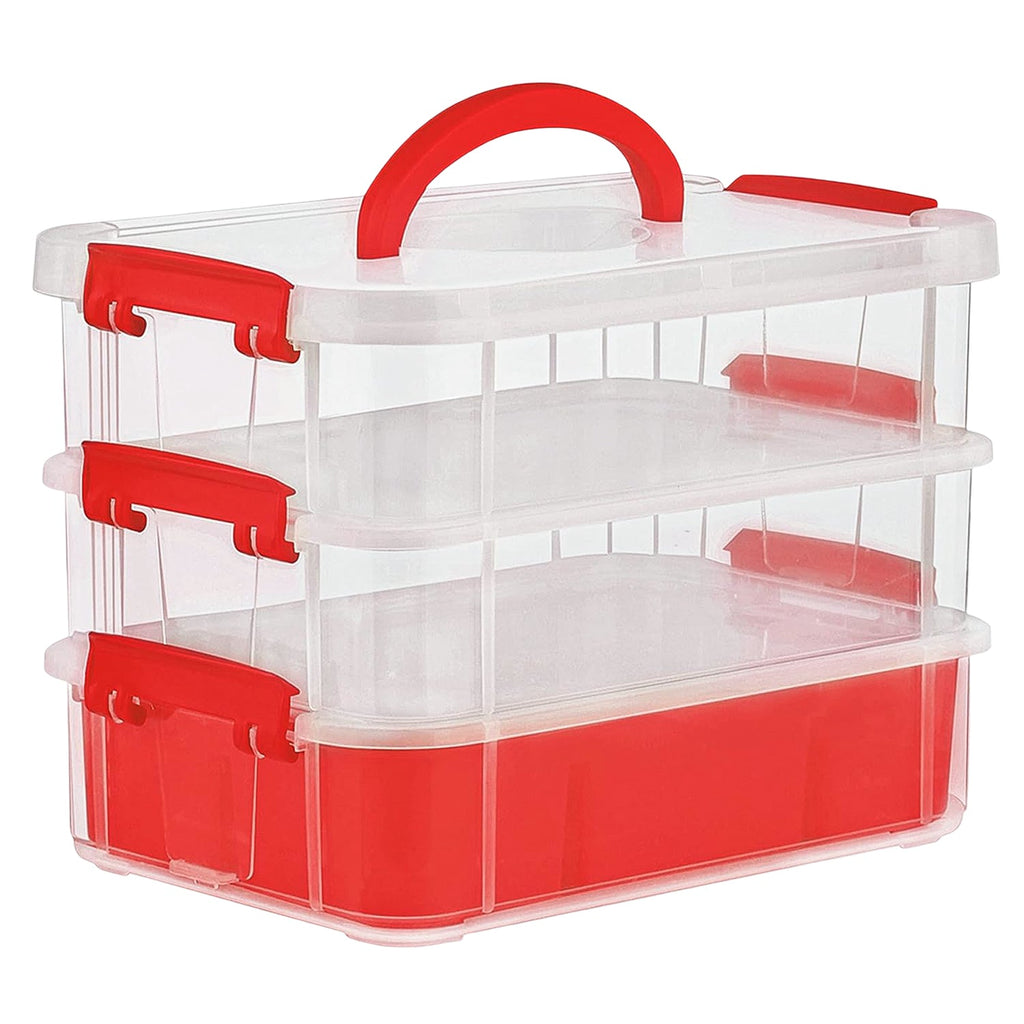 3-Layer Multi-Purpose Transparent Plastic Storage Carry Box with Handle