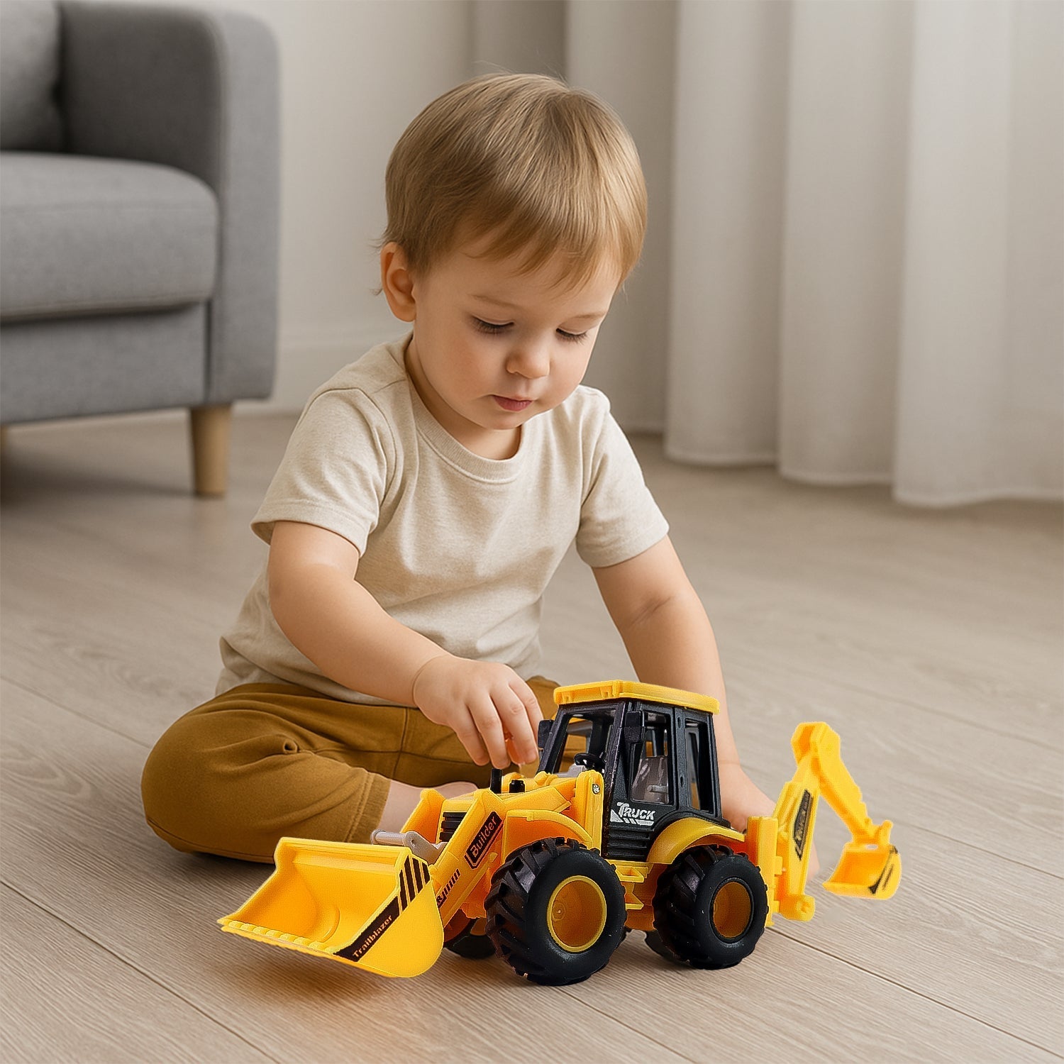 LALA Friction Powered JCB Style Backhoe Loader Construction Toy Truck for Kids (1 Pc)
