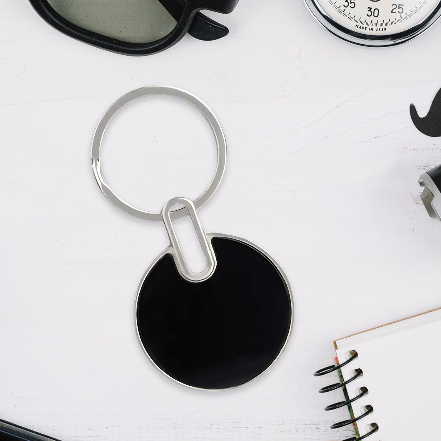 Customized / Personalized Sleek Black Round Metal Keychain (1 Pc)
