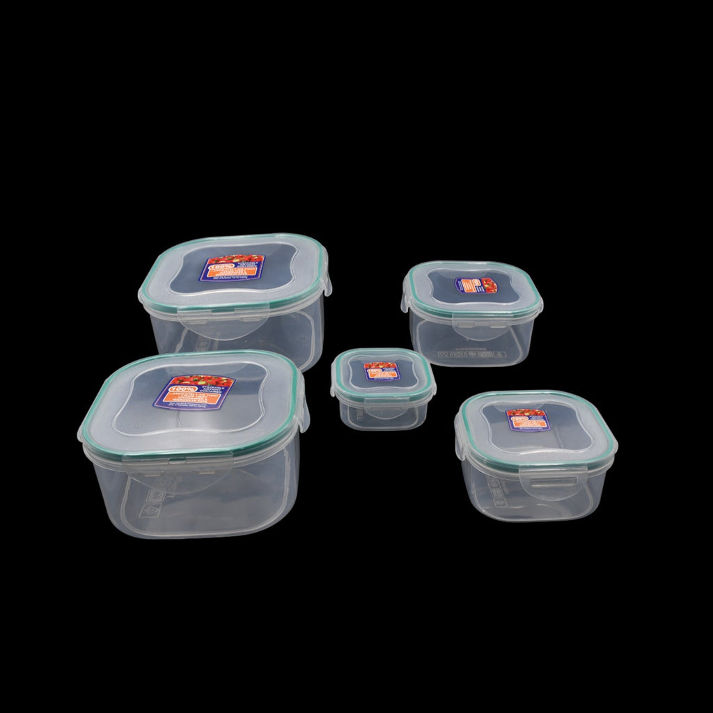 Kitchen Storage Containers Set – Fridge Storage, Plastic Organizer, Snap-Seal Lunch Box (5 Pcs Set)