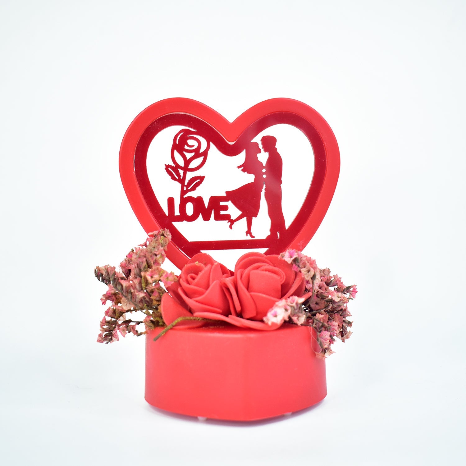 Romantic Heart-Shaped Love Couple Decorative Showpiece with Rose Base (1 Pc)