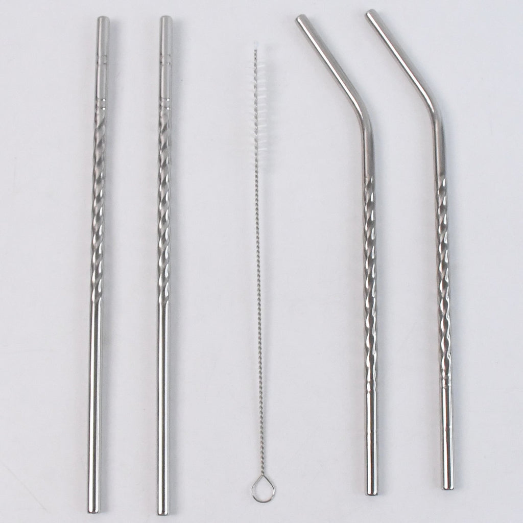 Reusable Stainless Steel Straws Set of 5 (2 Straight straws, 2 Bent straws, 1 Brush)