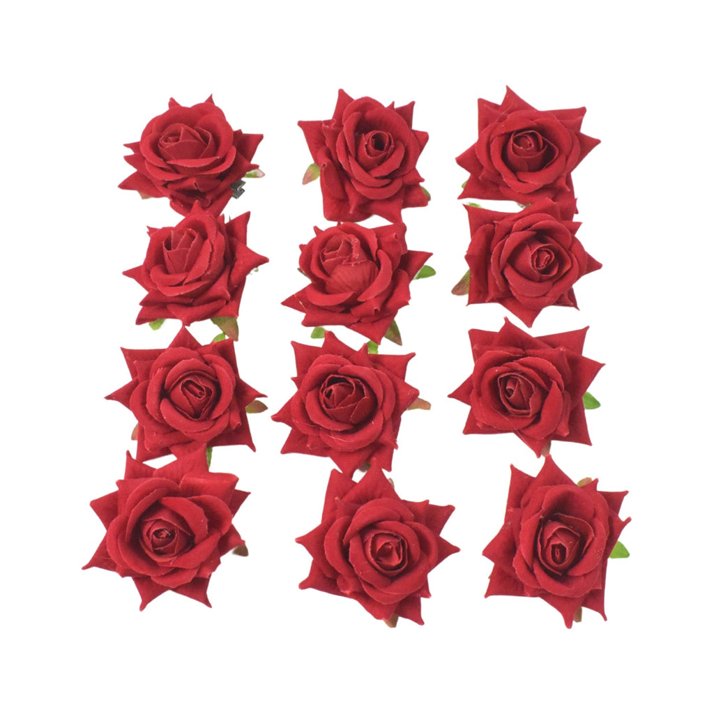 Flower Rose Hair Pin / Clip Velvet Flower Design (12 pcs Set / Red Color Only), Hair accessories
