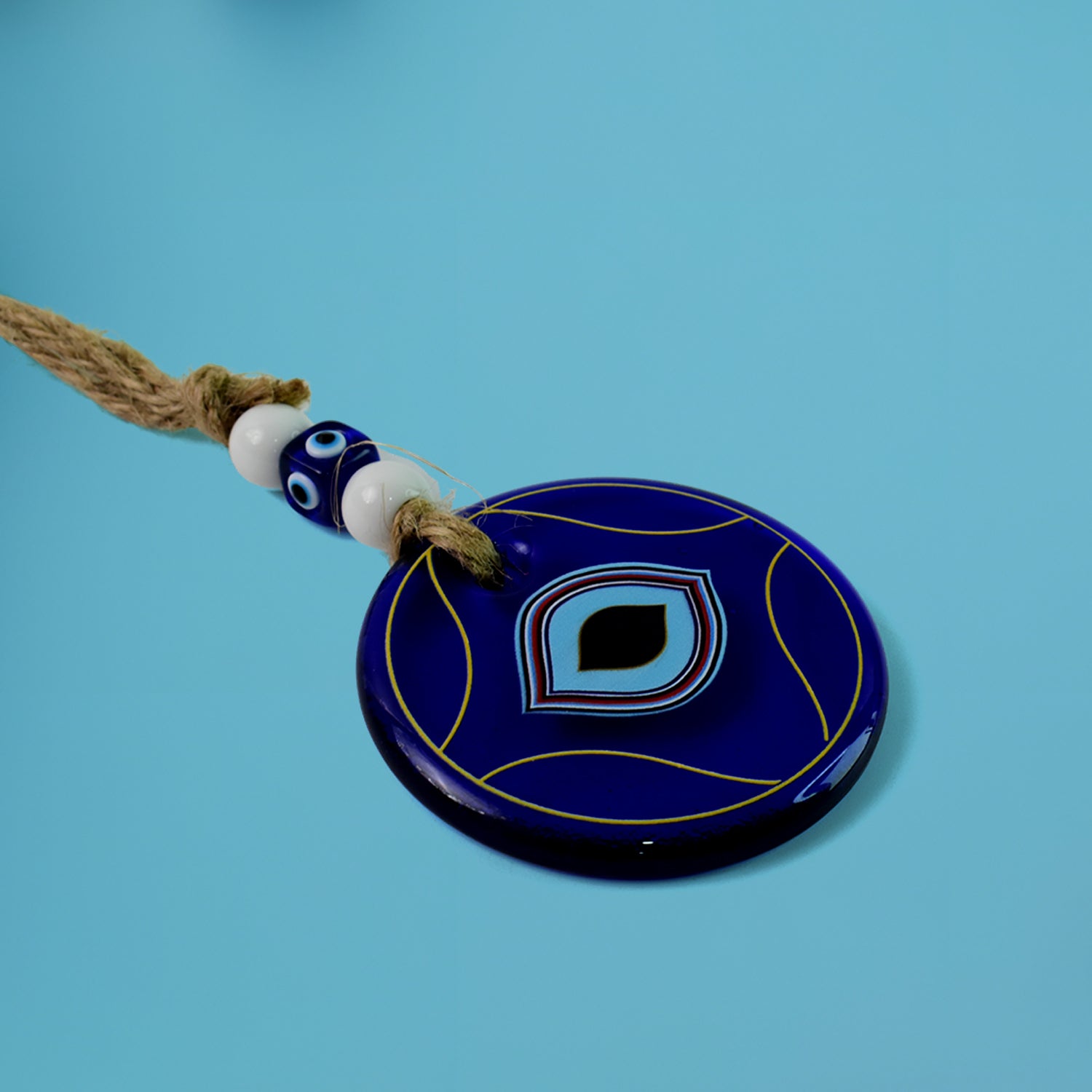Decorative Evil Eye Wall Hanging Nazar Protector Charm with Beads, Wind Chime (1 Pc)