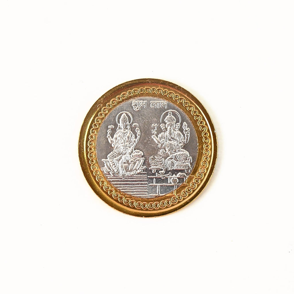 Premium Gold & Silver Dual-Tone Religious Coin with Lakshmi Ganesh Design