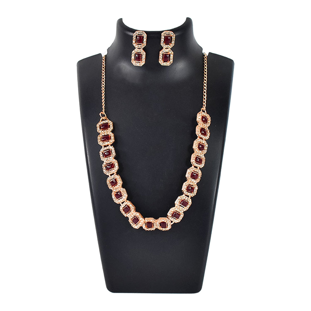 Maroon American Diamond Studded Jewellery Necklace Set